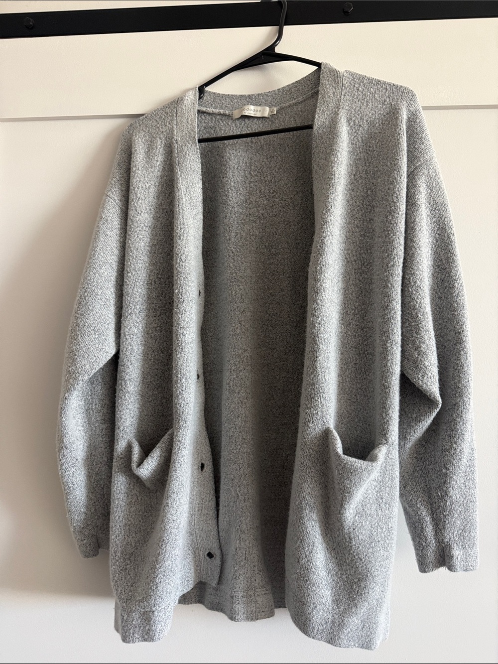 Light Gray Open Front Cardigan with Pockets